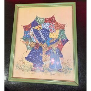 Vintage Patchwork Callico, Children With‎ Umbrella Holly Hobbie Framed Print